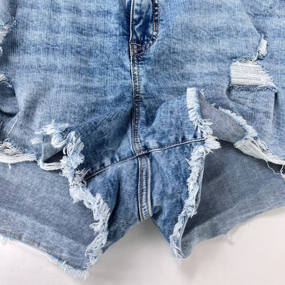 Torrid Blue Denim Distressed Cut Off Stretch High Rise Womens Shorts Size 24 - Picture 5 of 8